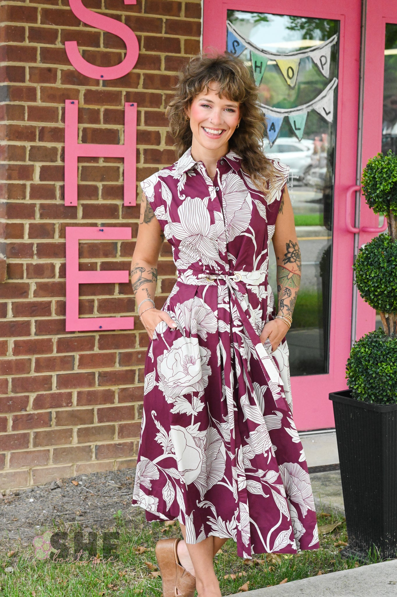 Liza Wine Tie Dress