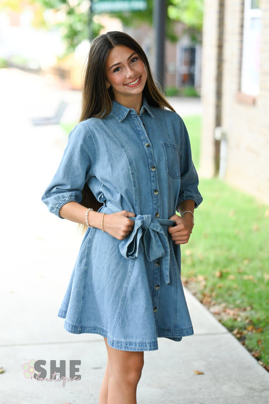 Denim Belted Dress -