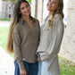 Mineral Wash Waffle Knit Button-Up Shacket: DARK TAUPE