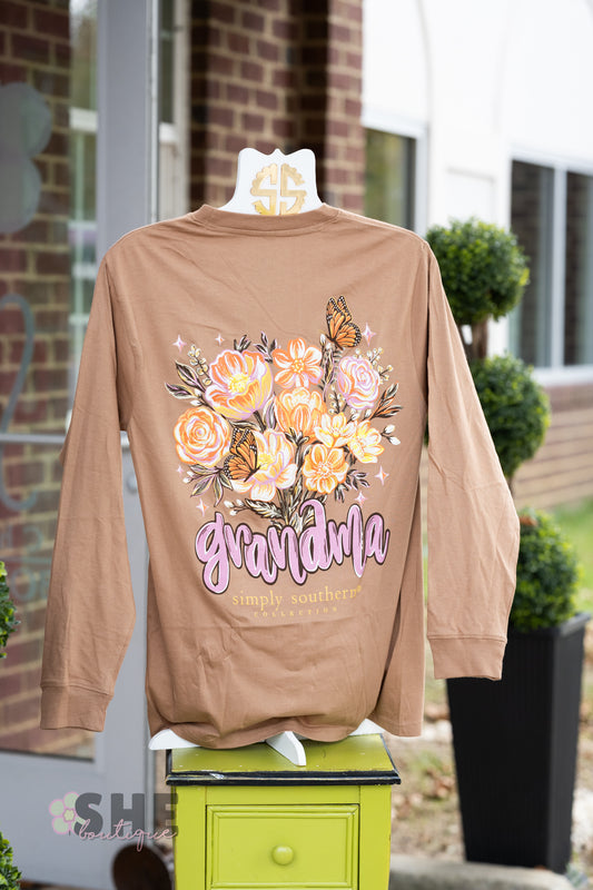 Grandma Floral Butterfly LS Tee