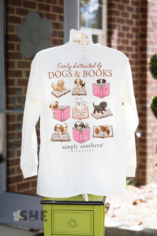 Distracted by Dogs & Books LS Tee