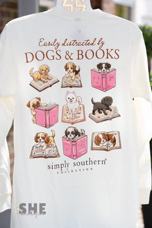 Distracted by Dogs & Books LS Tee