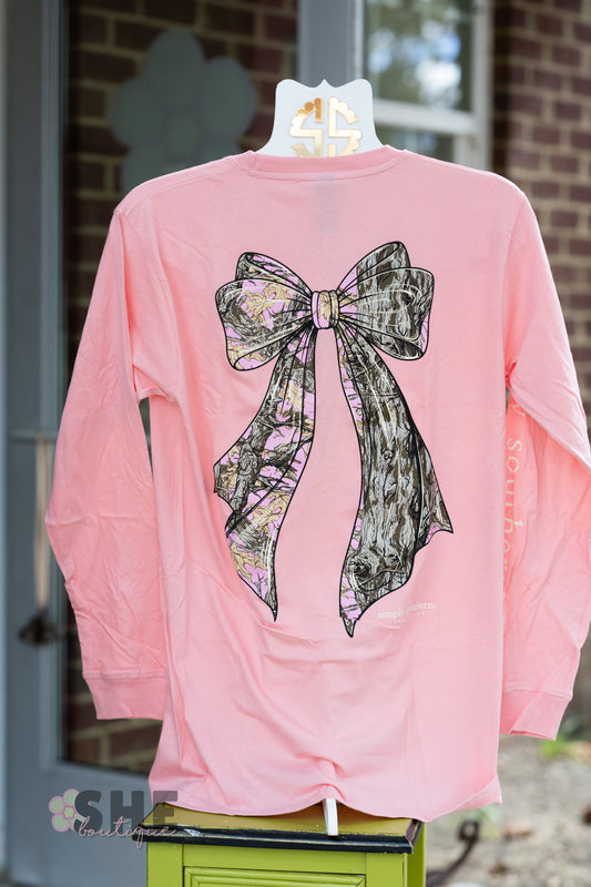 Tree Camo Bow Pink LS Tee
