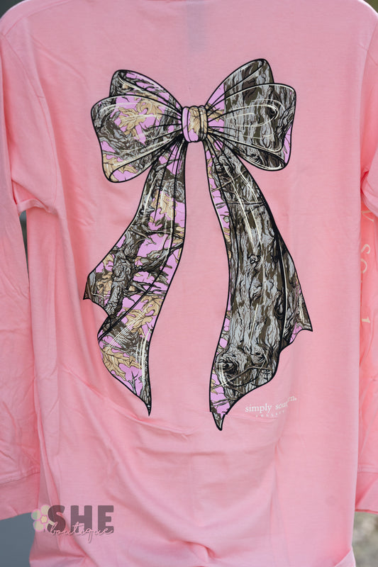 Tree Camo Bow Pink LS Tee