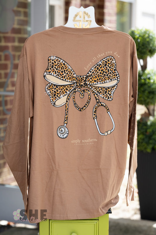Nurse Cheetah Bow LS Tee
