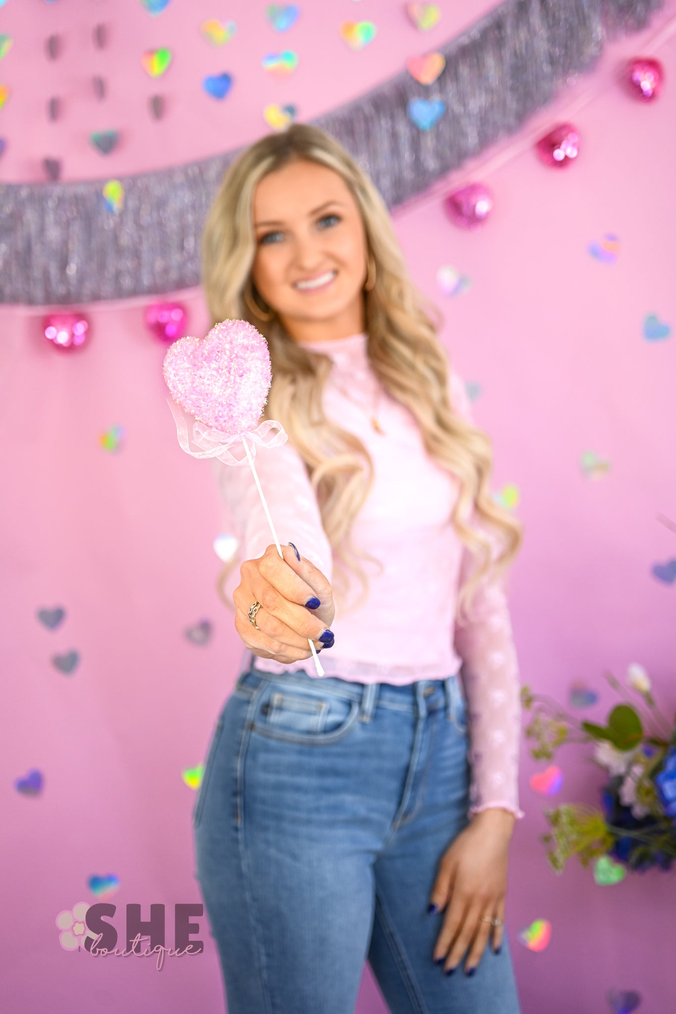 Pink Bow Fitted Lace Top