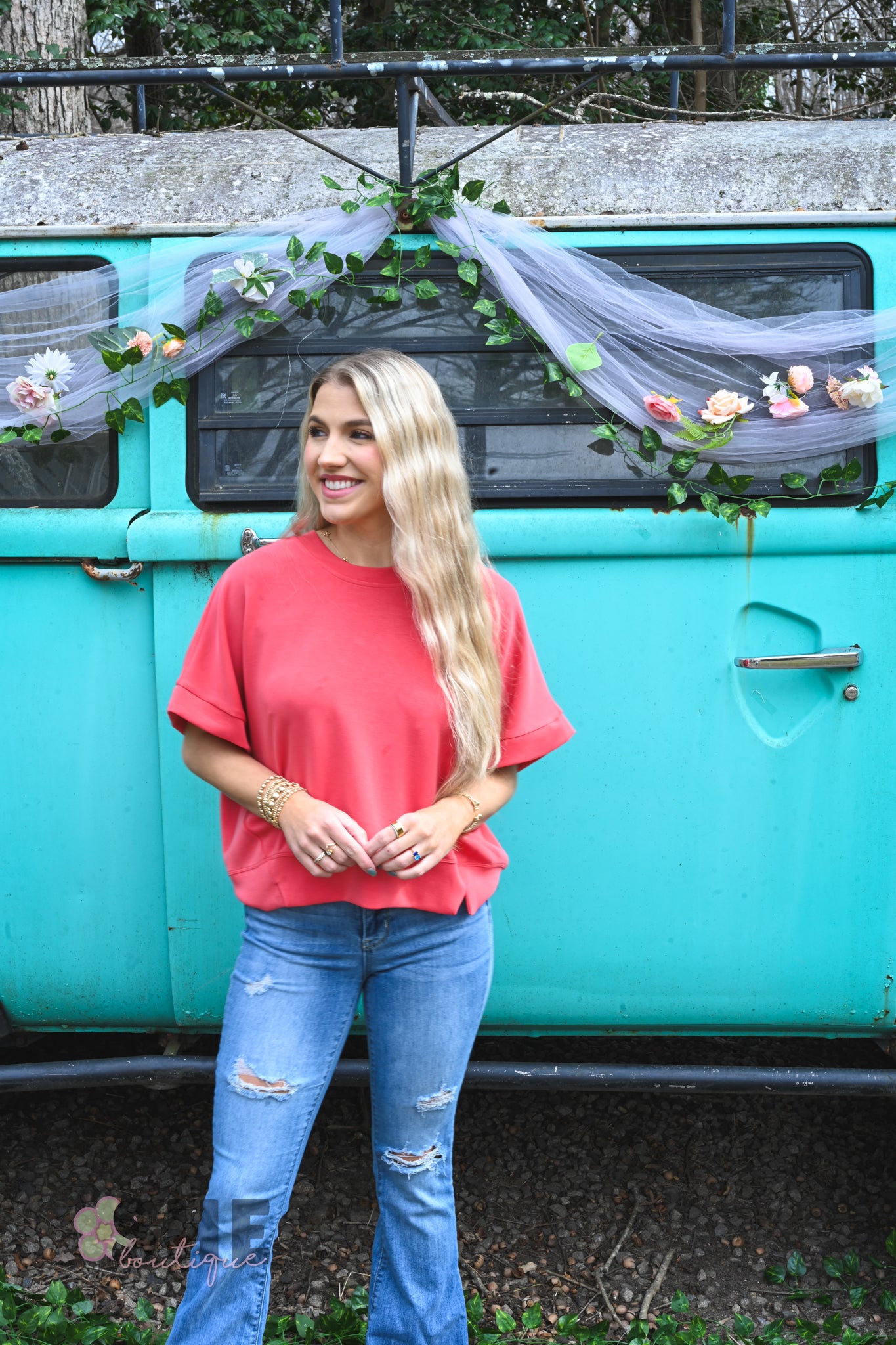 Red Via Short Sleeve Top
