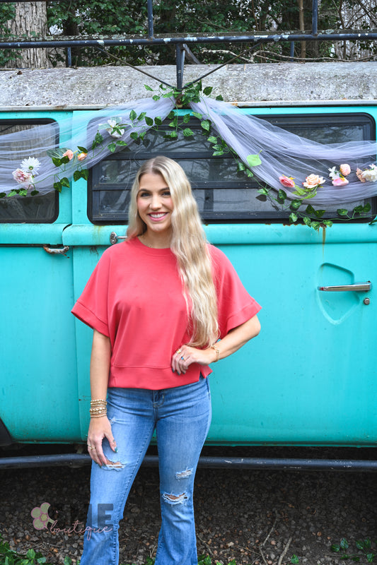 Red Via Short Sleeve Top