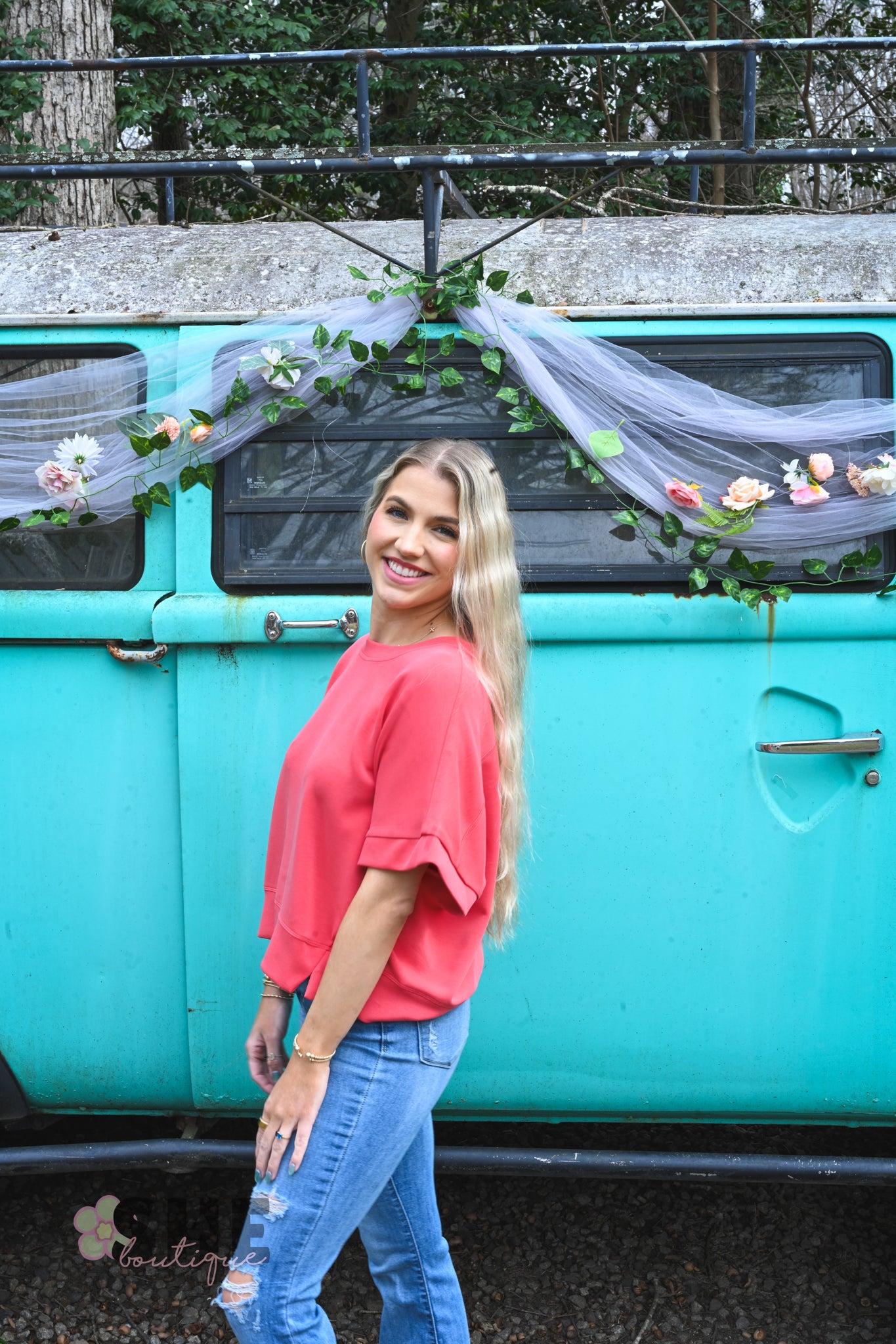 Red Via Short Sleeve Top