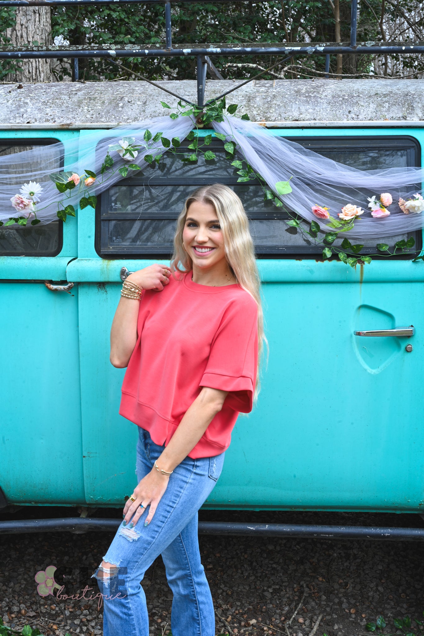 Red Via Short Sleeve Top