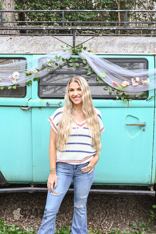 SS Blue Stripe Sweater Top
