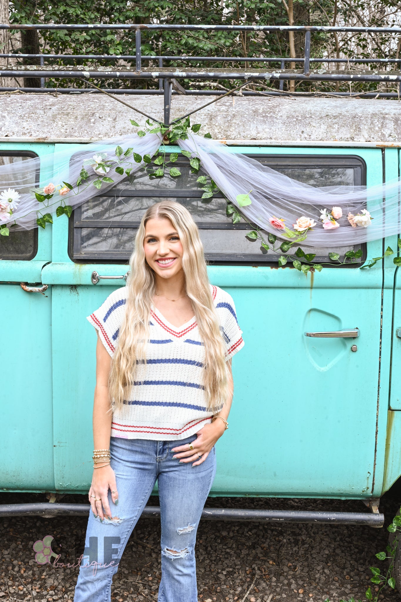 SS Blue Stripe Sweater Top