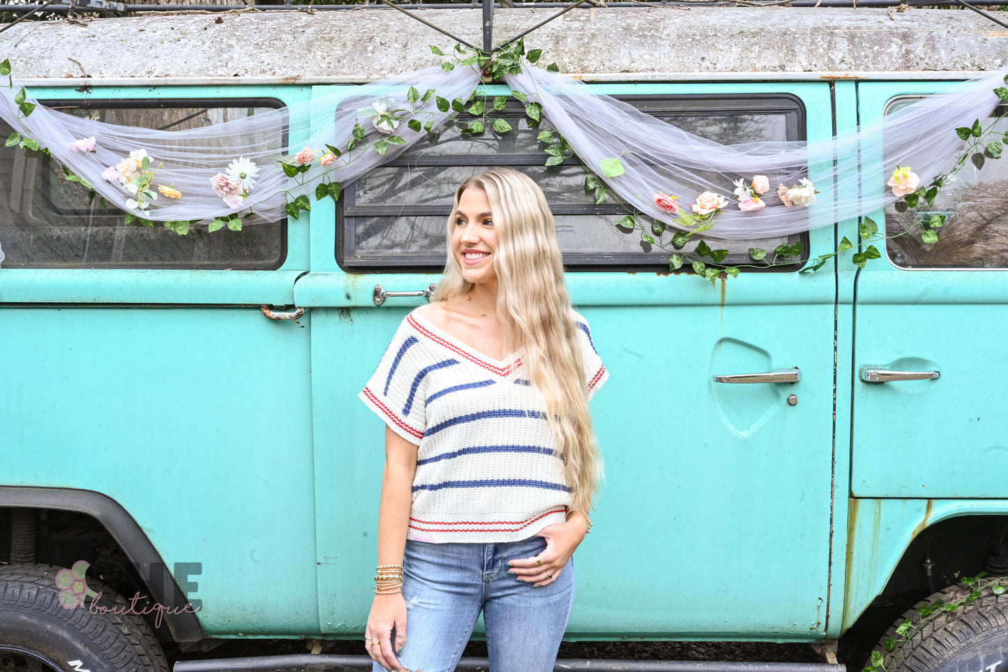 SS Blue Stripe Sweater Top