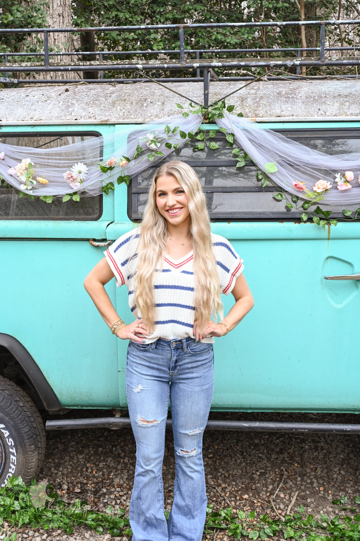 SS Blue Stripe Sweater Top