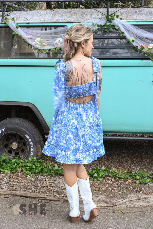 SS Blue Vintage Cutout Short Dress