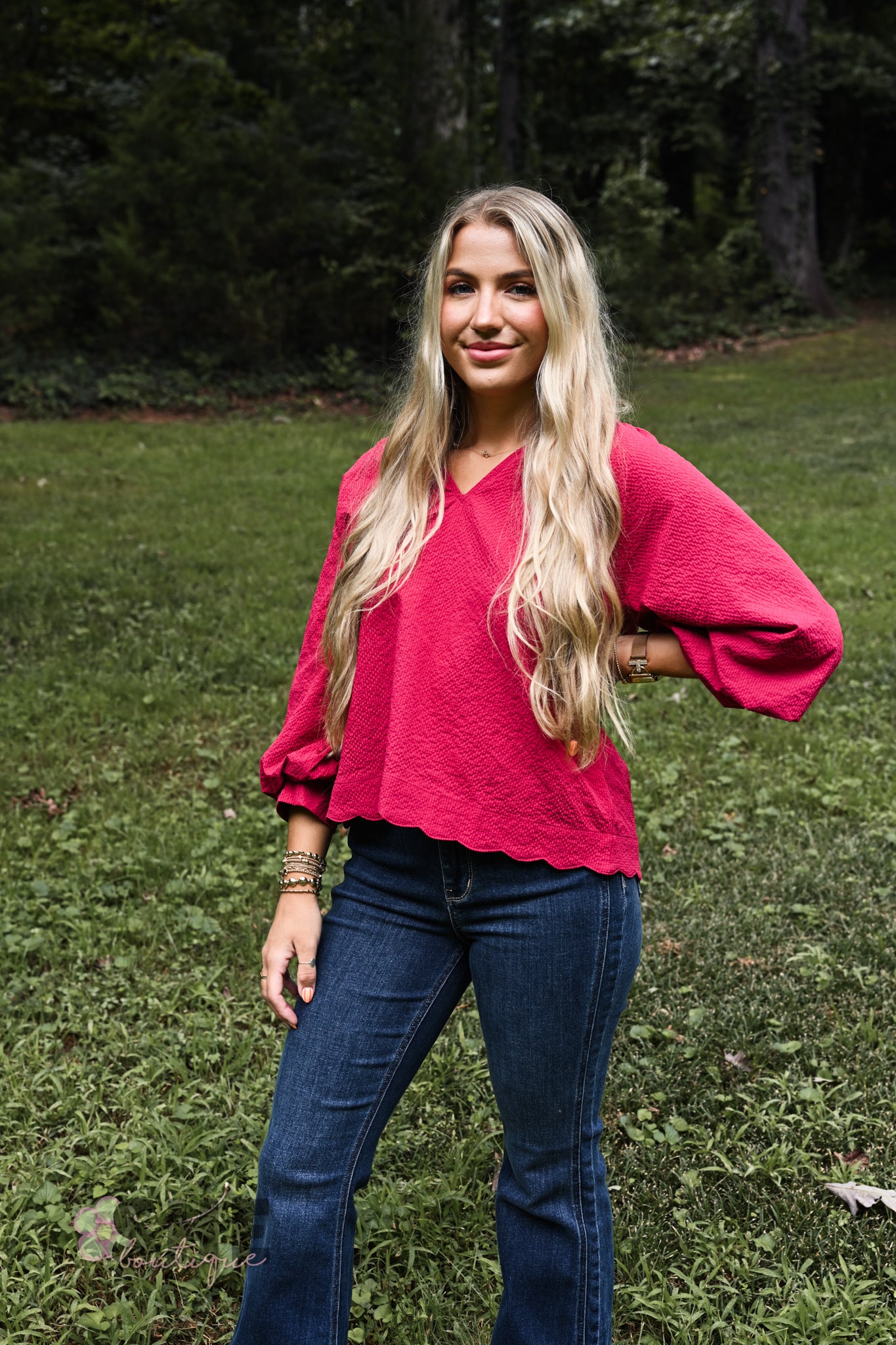 Tanner Bubble Sleeve Top - Crimson