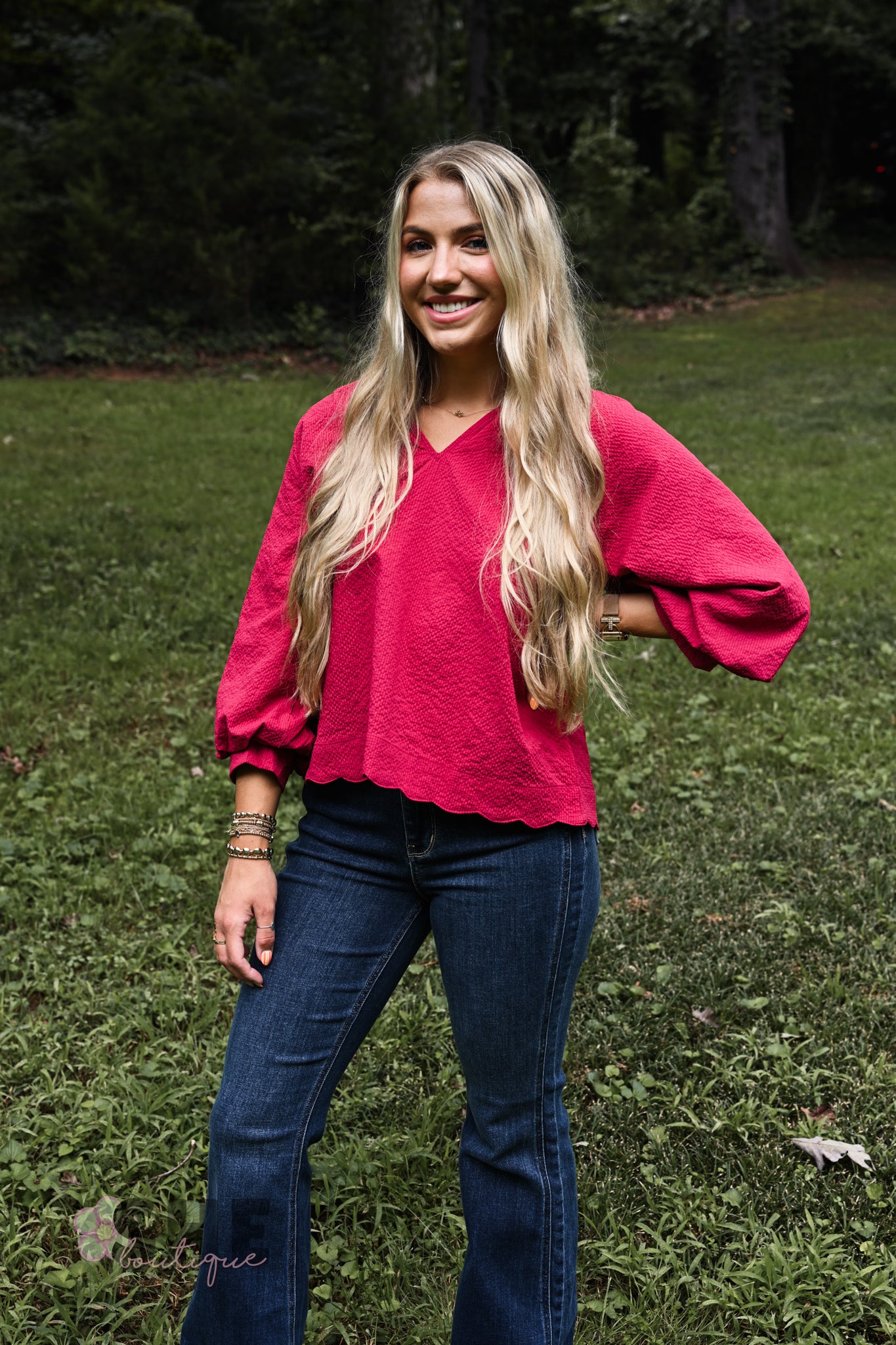 Tanner Bubble Sleeve Top - Crimson