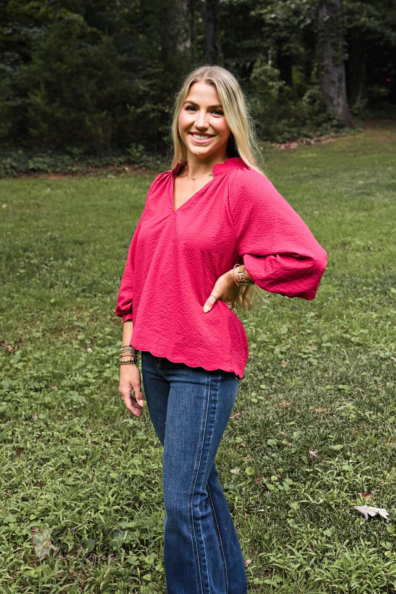 Tanner Bubble Sleeve Top - Crimson