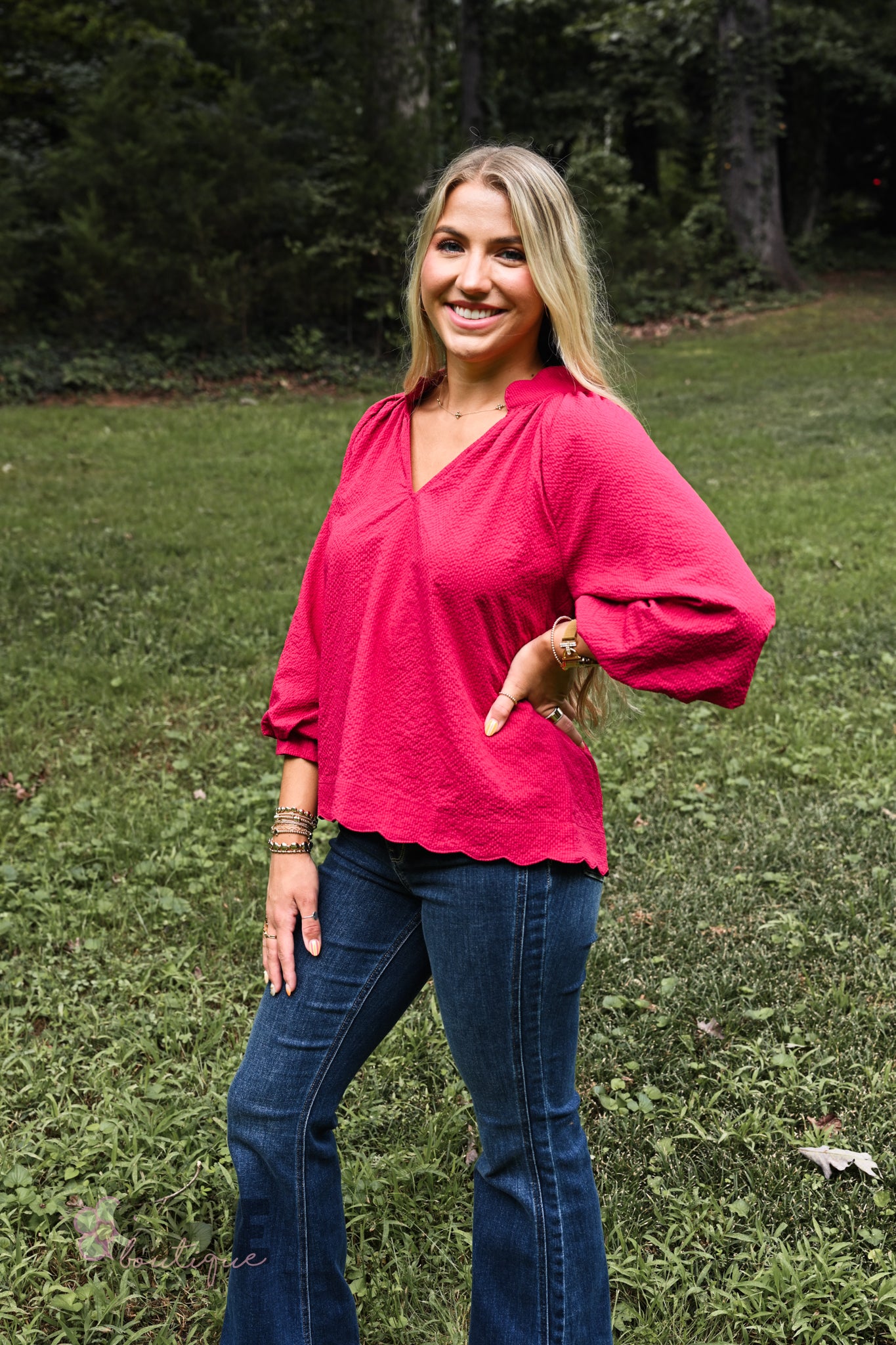 Tanner Bubble Sleeve Top - Crimson