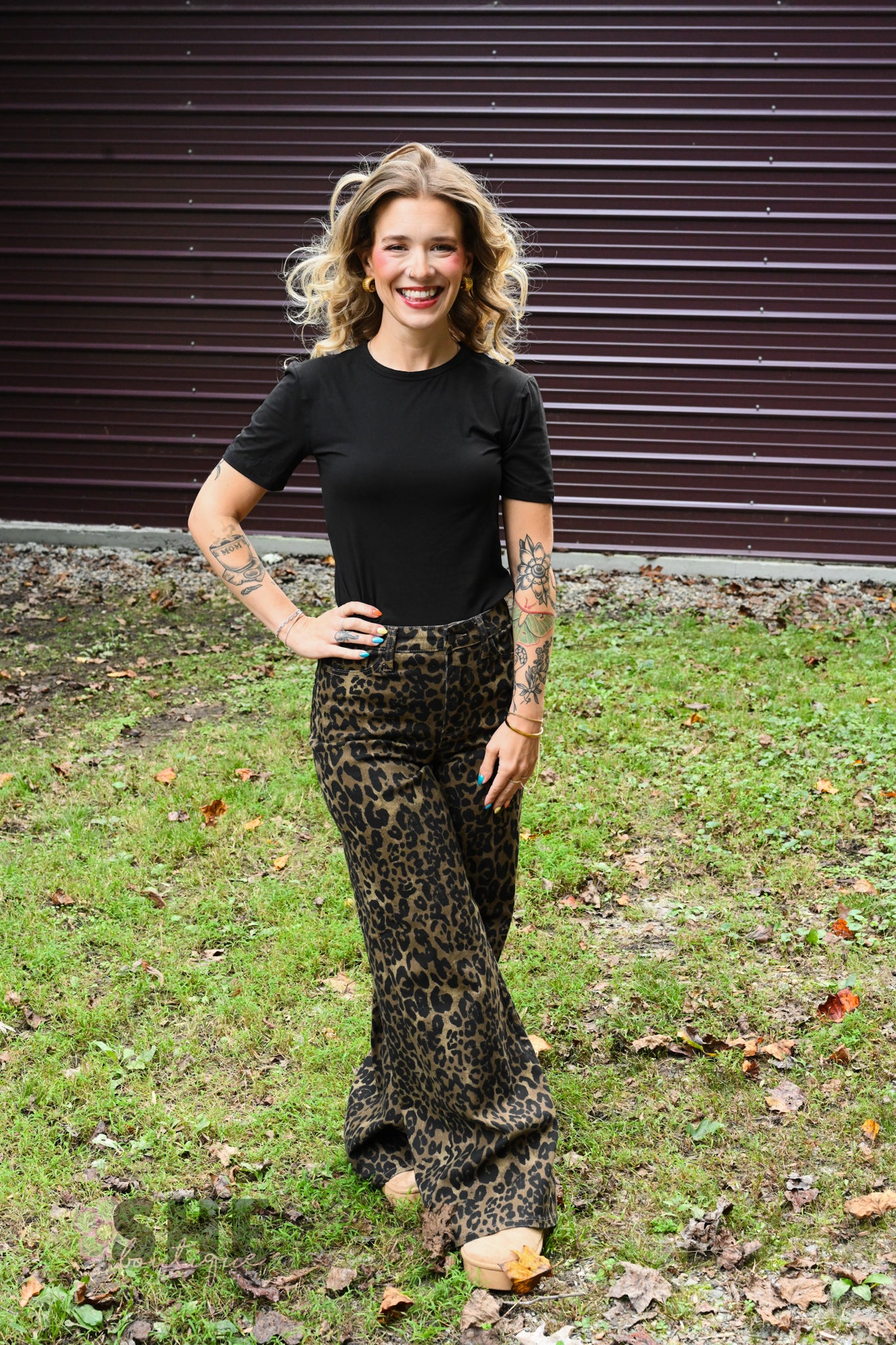 HW Retro Wide Leg Leopard Jeans 881022