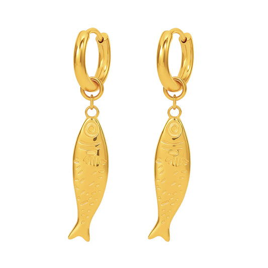 Dayna Huggie Hoop Fish Earrings Gold