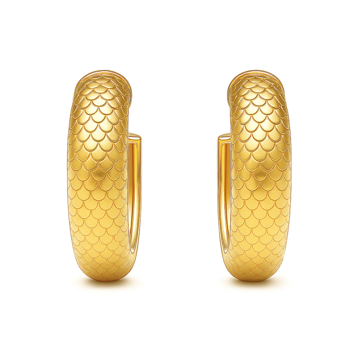 Nella Fish Scale Medium Hoop Earrings Gold