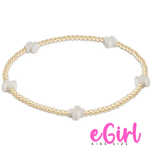 egirl Signature Cross Small Gold Pattern 2mm Bead Bracelet - Off White (KIDS)