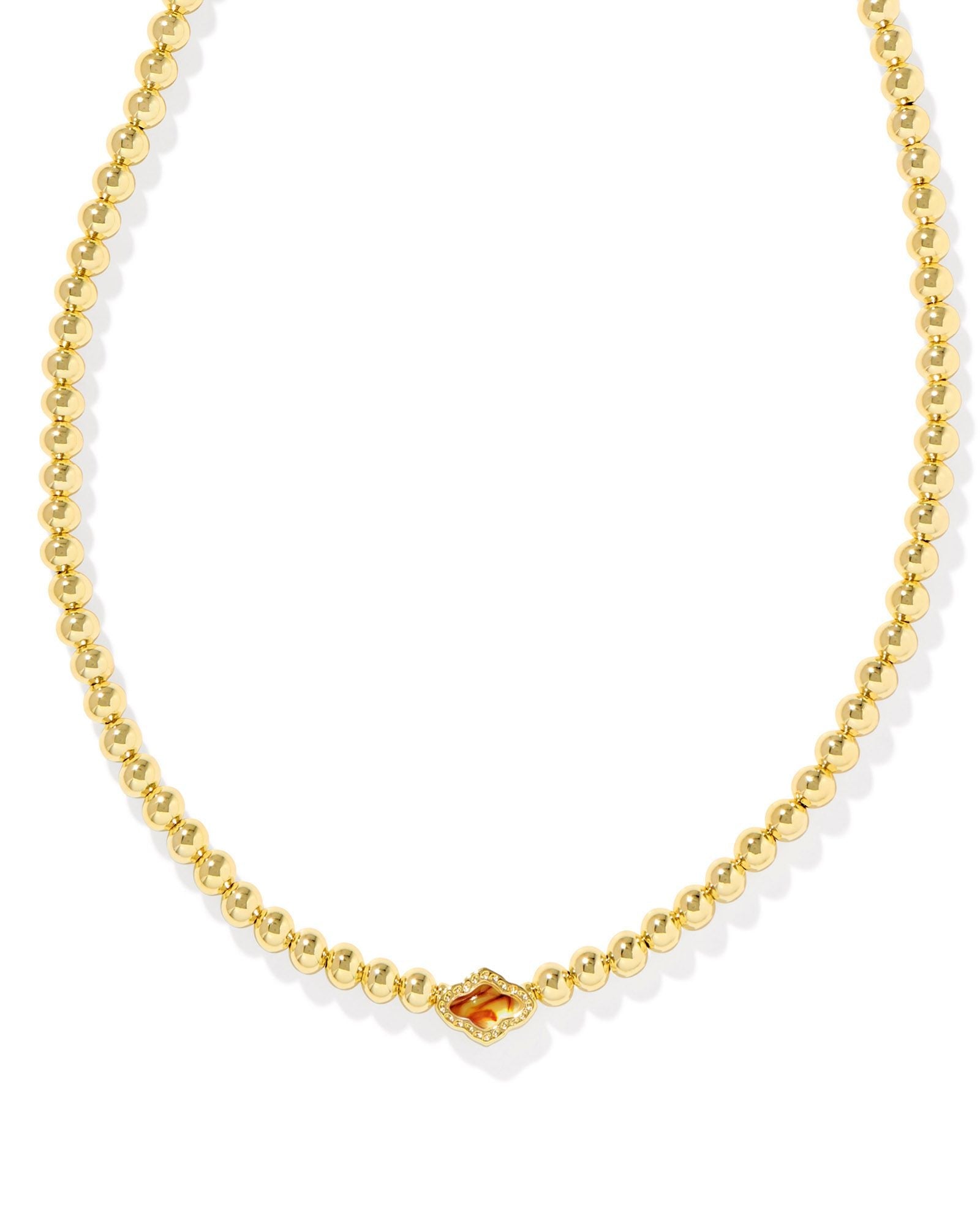 Abbie Beaded Necklace Gold Marbled Amber Illusion - She Chester
