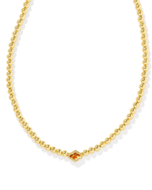 Abbie Beaded Necklace Gold Marbled Amber Illusion - She Chester