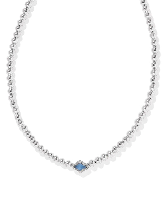 Abbie Beaded Necklace Rhdoium Light Blue MOP - She Chester