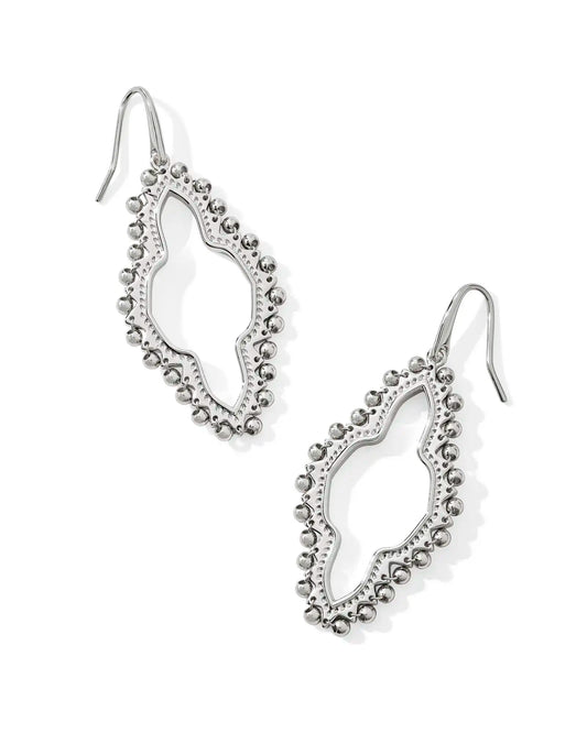 Abbie Beaded Open Frame Earrings Rhodium - She Chester