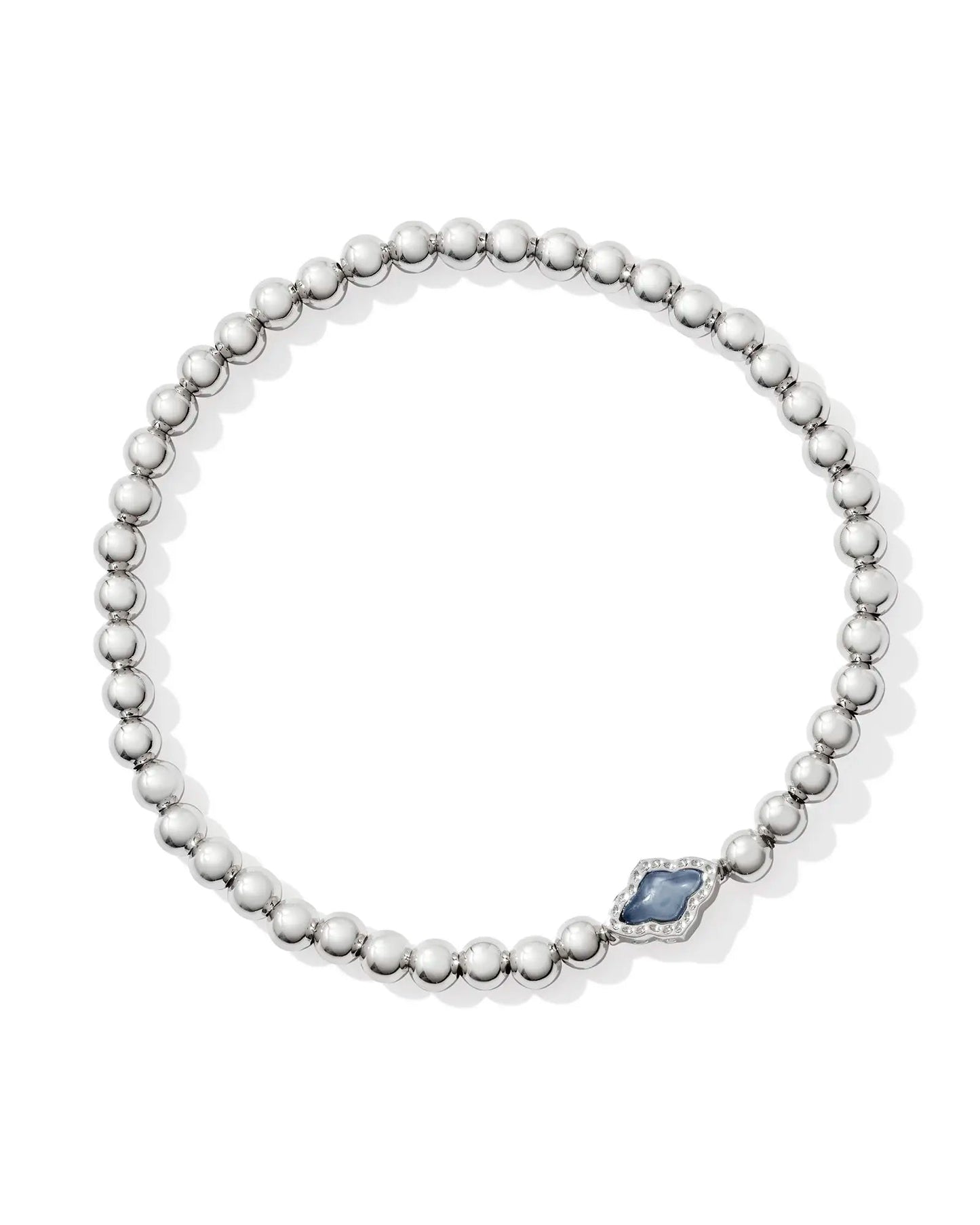 Abbie Beaded Stretch Bracelet Rhodium Light Blue MOP - She Chester