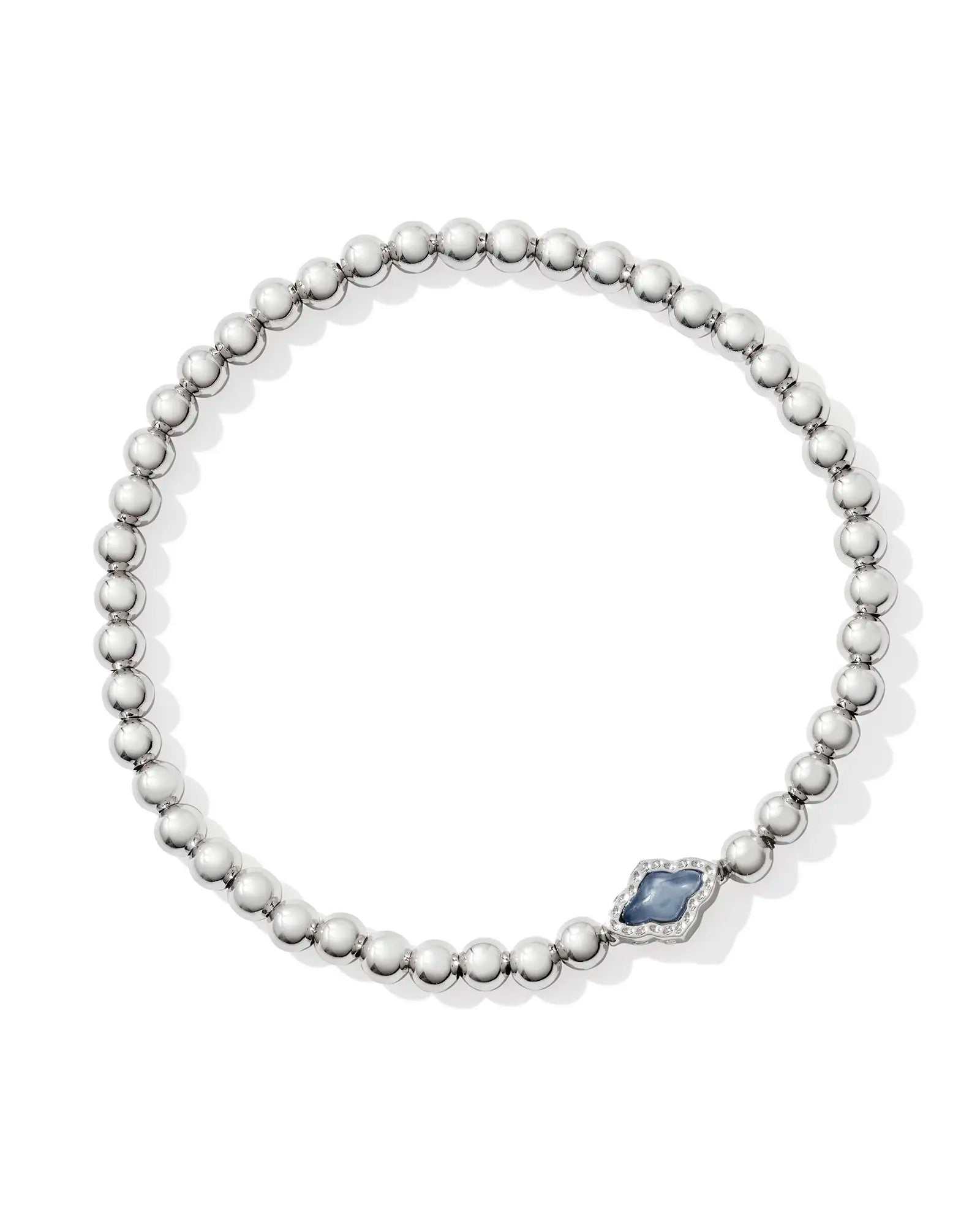 Abbie Beaded Stretch Bracelet Rhodium Light Blue MOP - She Chester