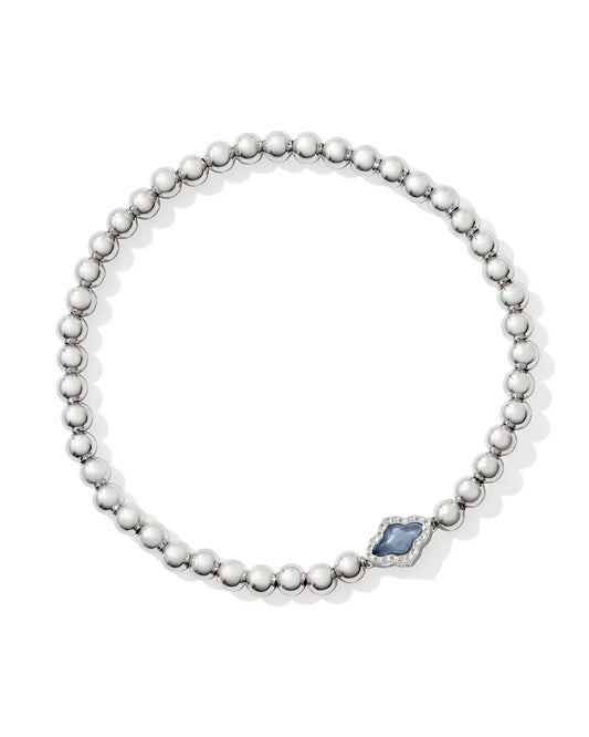 Abbie Beaded Stretch Bracelet Rhodium Light Blue MOP - She Chester