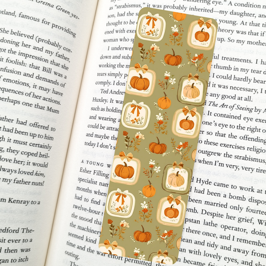 Vintage Pumpkin Bookmark – Soft Matte Laminated  