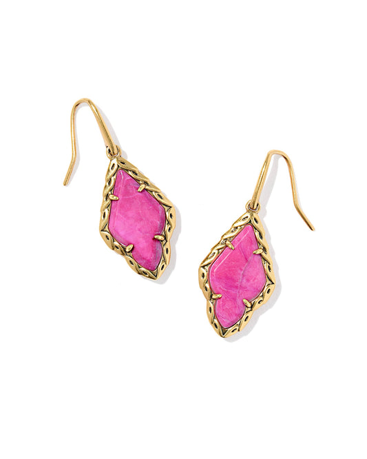 ADELINE DROP EARRINGS VINTAGE GOLD DARK FUCHSIA VARIEGATED MAGNESITE - She Chester