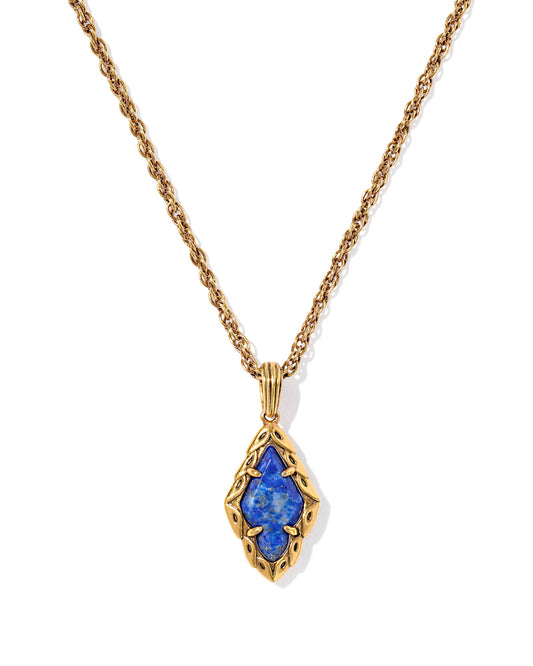 ADELINE SHORT PENDANT NECKLACE VINTAGE GOLD BLUE LAPIS - She Chester