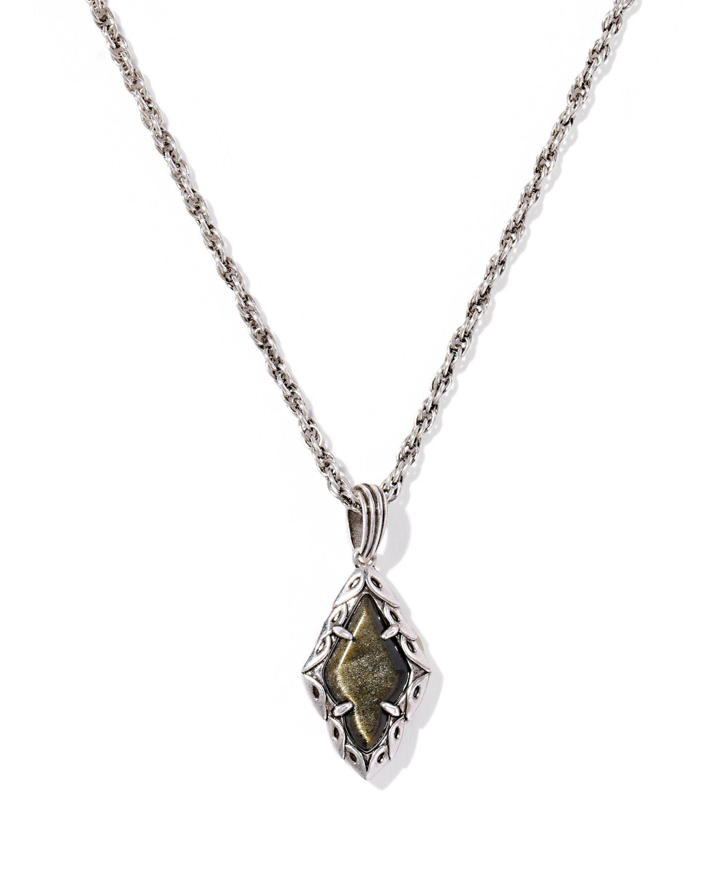 ADELINE SHORT PENDANT NECKLACE VINTAGE SILVER GOLDEN OBSIDIAN - She Chester