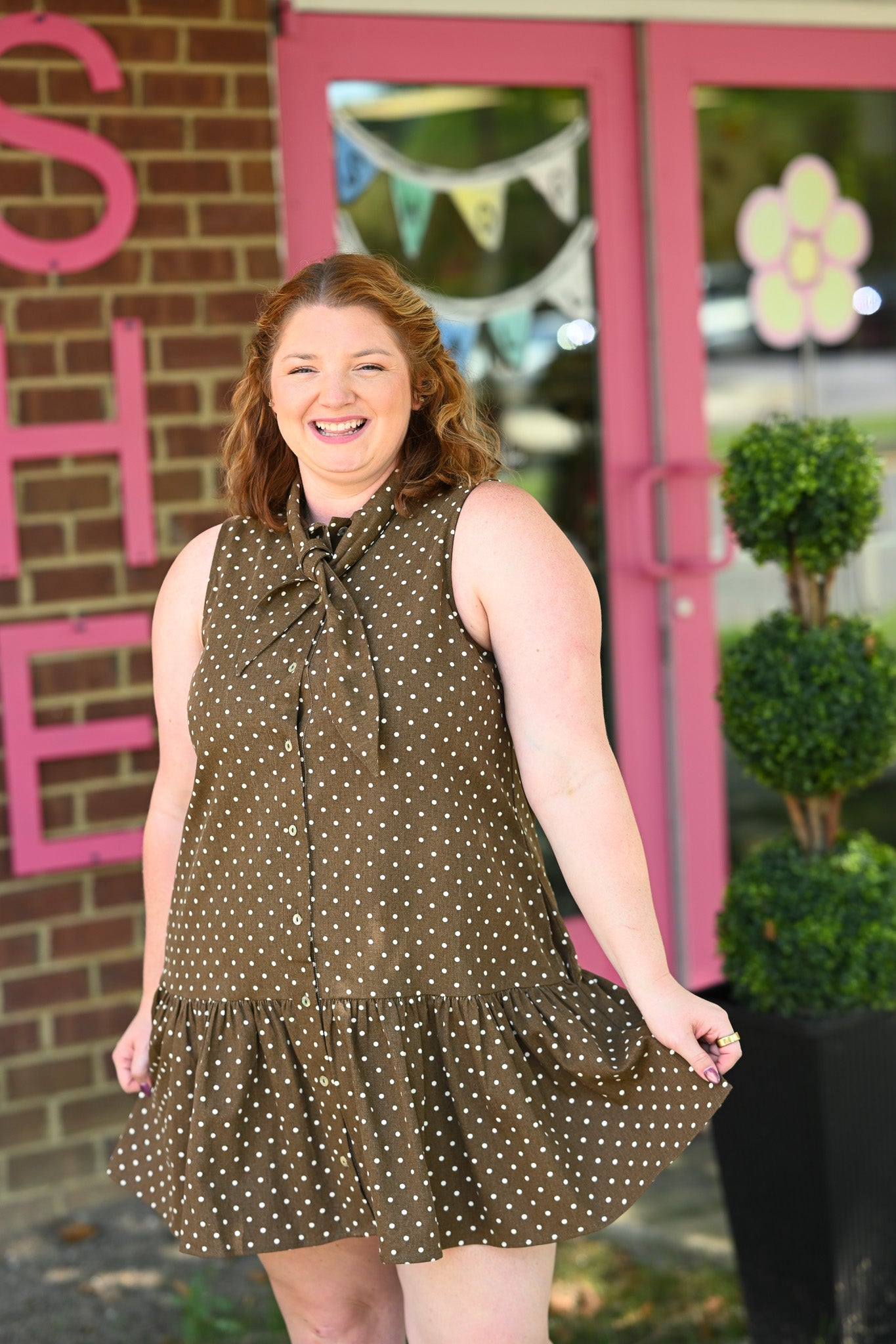 Alannah Brown Polka Dot Dress - She Chester