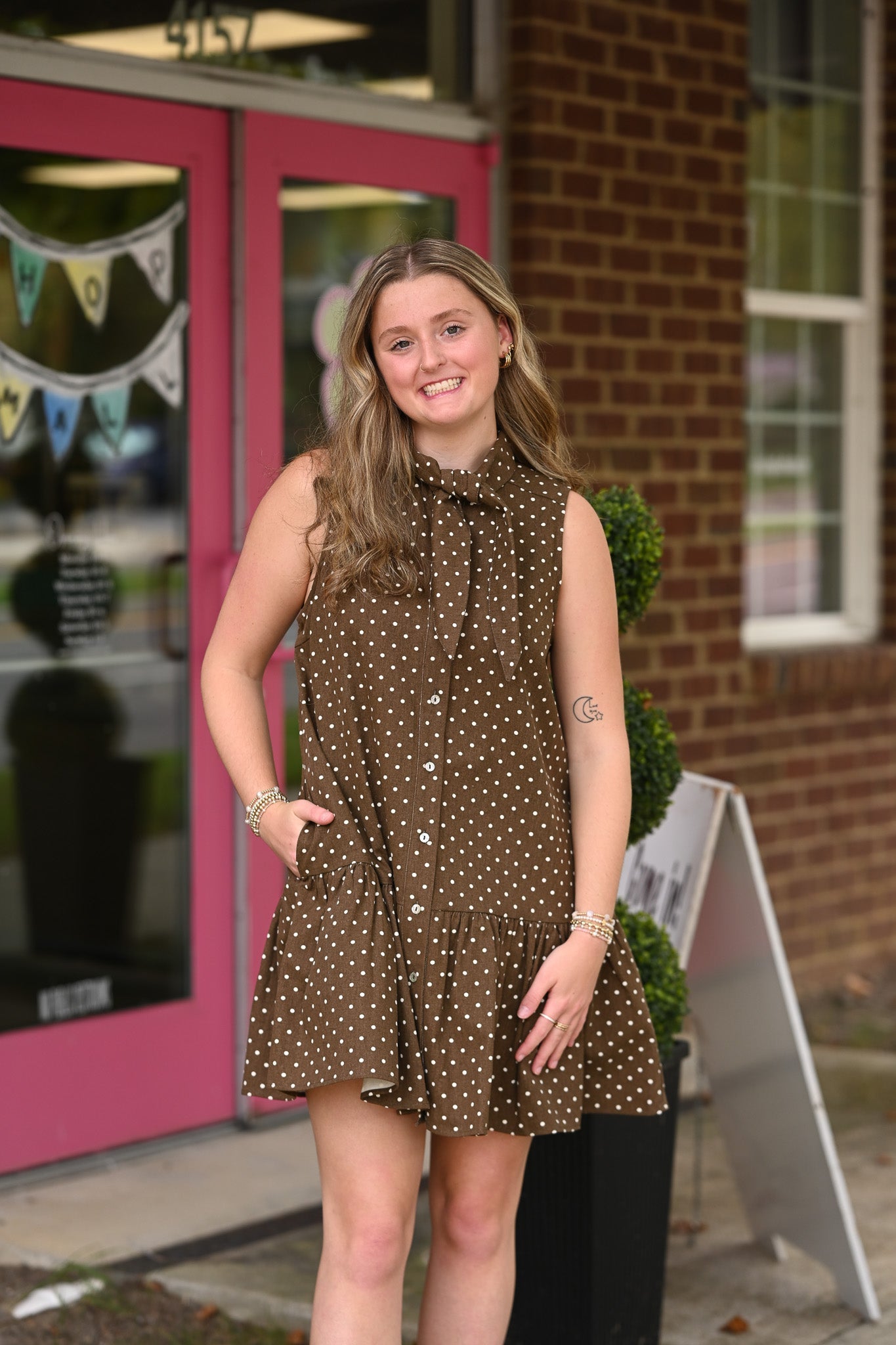 Alannah Brown Polka Dot Dress - She Chester