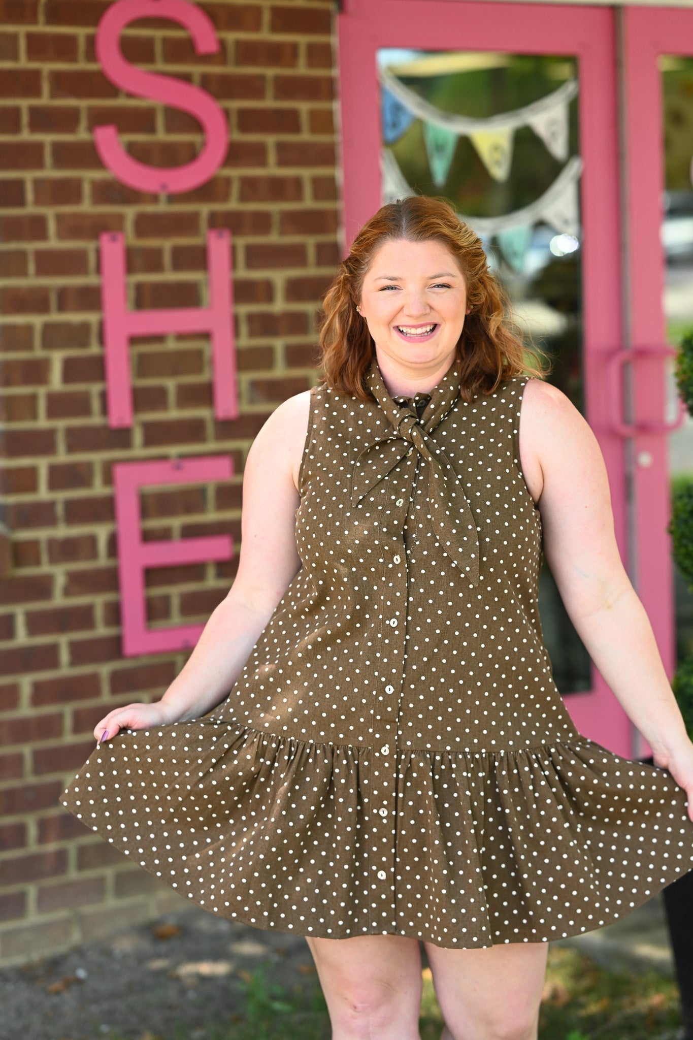 Alannah Brown Polka Dot Dress - She Chester