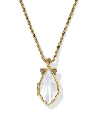 ALEXA LOCKET SHORT PENDANT NECKLACE VINTAGE GOLD IVORY MOTHER OF PEARL - She Chester