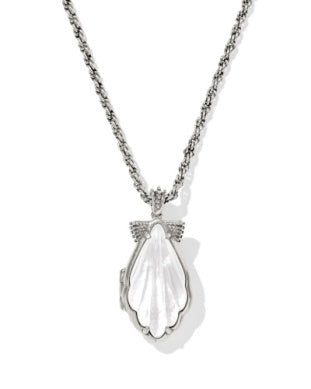 ALEXA LOCKET SHORT PENDANT NECKLACE VINTAGE SILVER IVORY MOTHER OF PEARL - She Chester