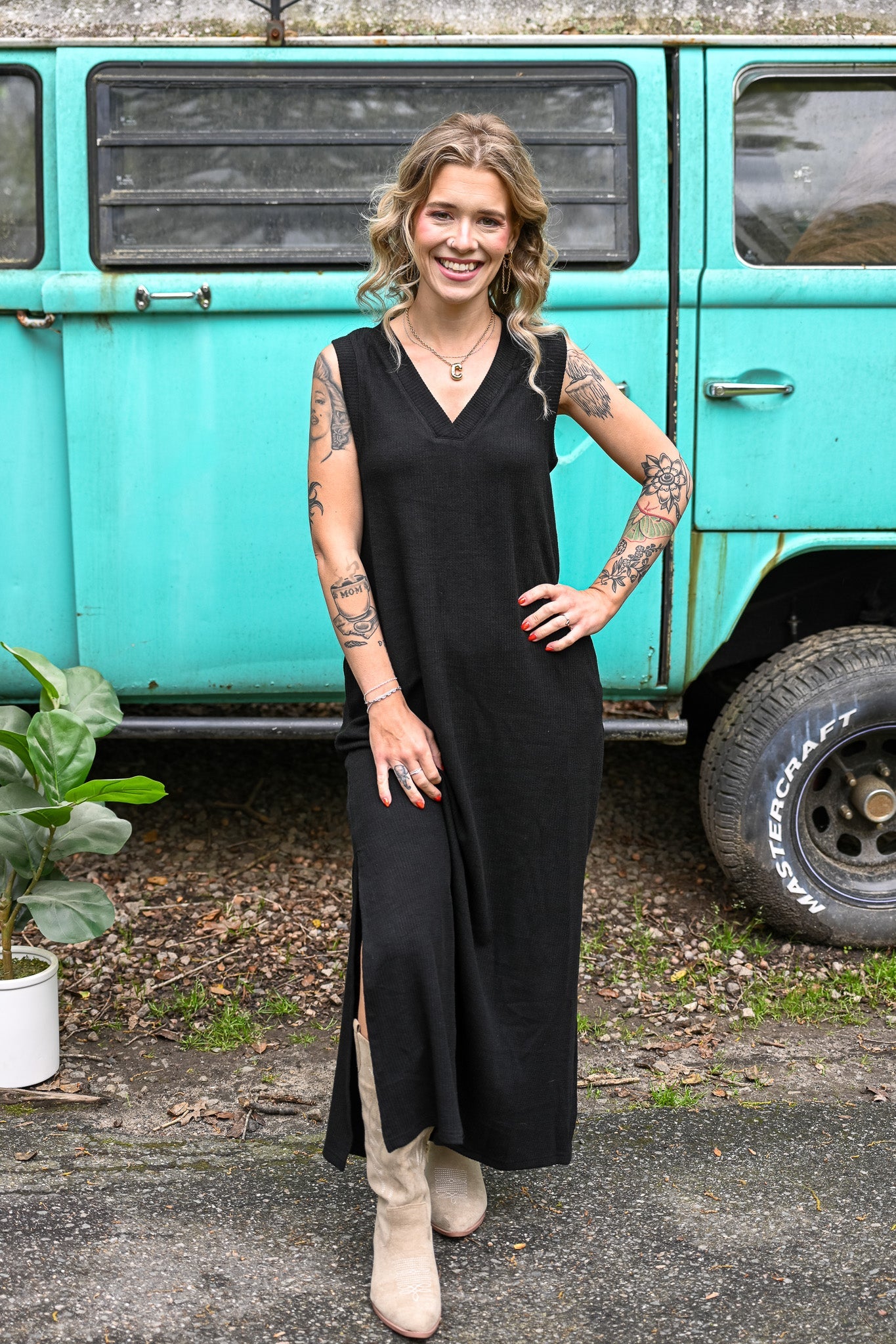 Alexandra Black Ribbed Maxi - She Chester