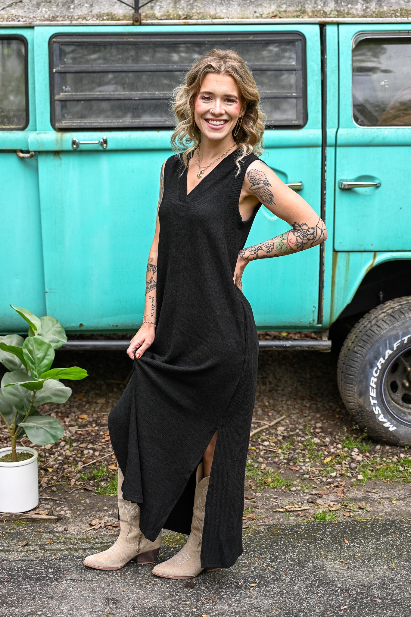 Alexandra Black Ribbed Maxi - She Chester
