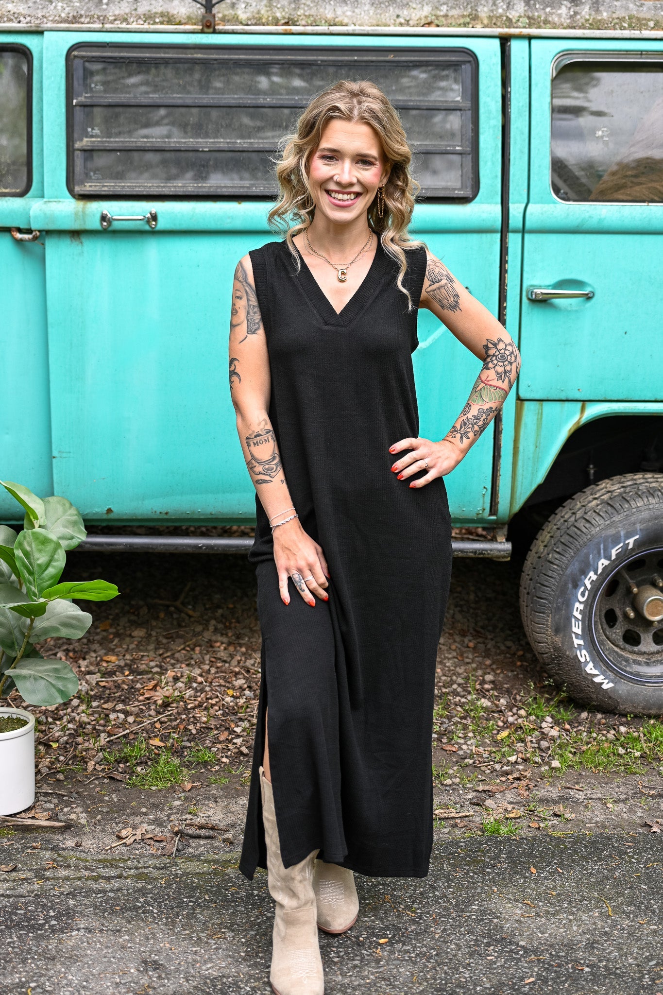 Alexandra Black Ribbed Maxi - She Chester