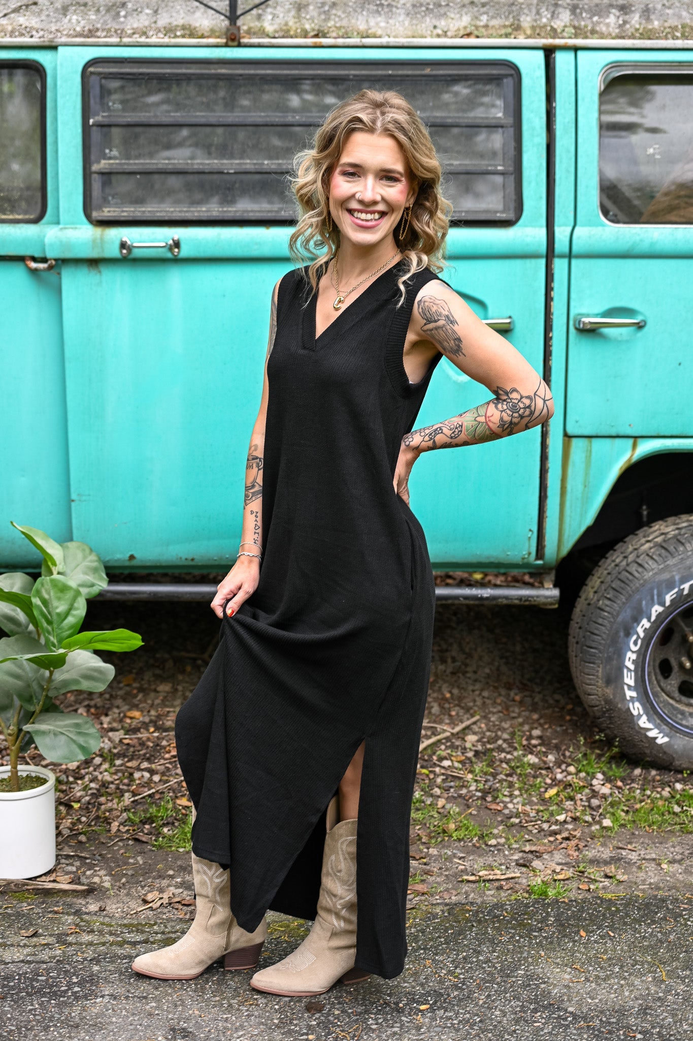 Alexandra Black Ribbed Maxi - She Chester