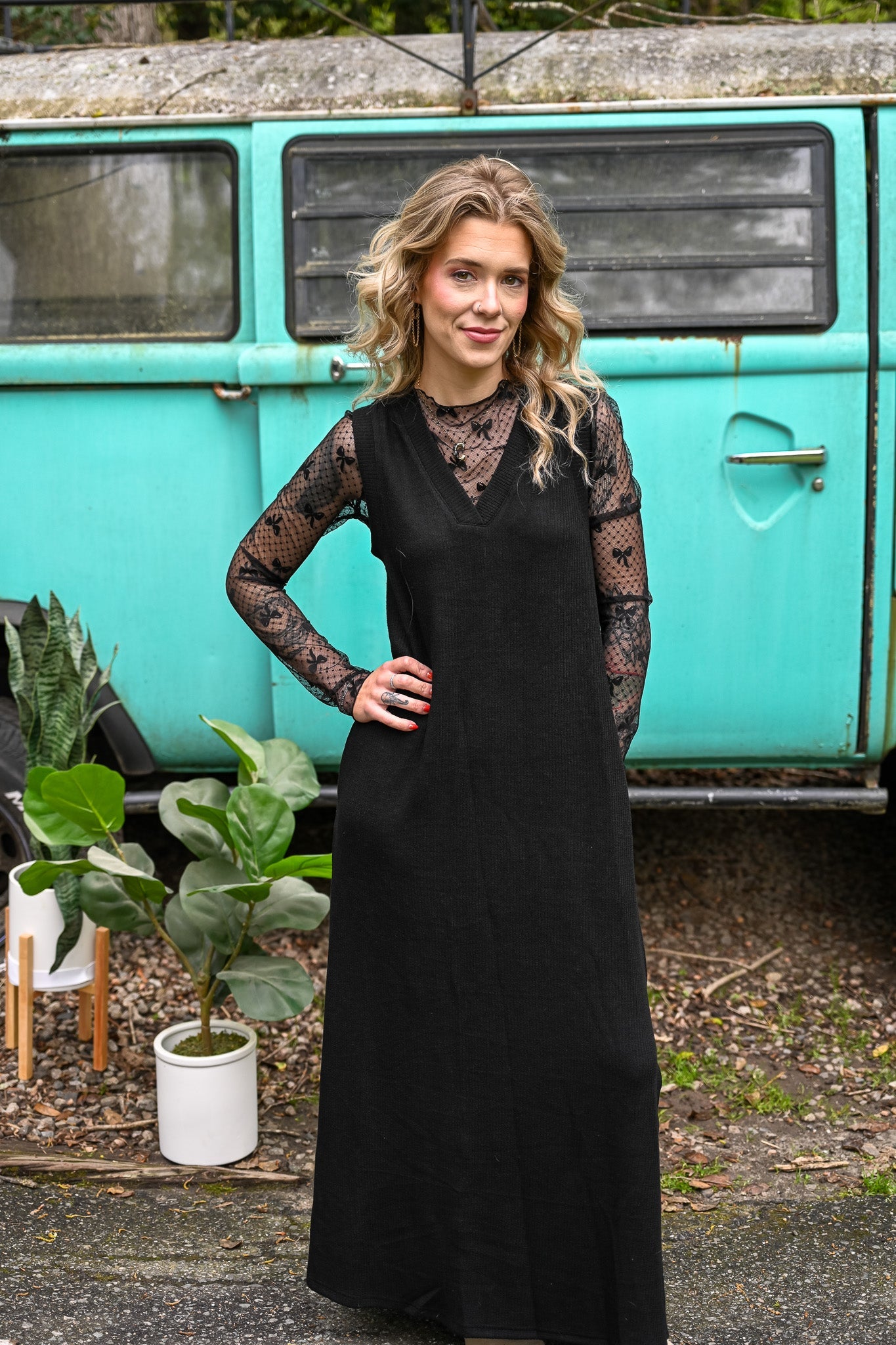 Alexandra Black Ribbed Maxi - She Chester