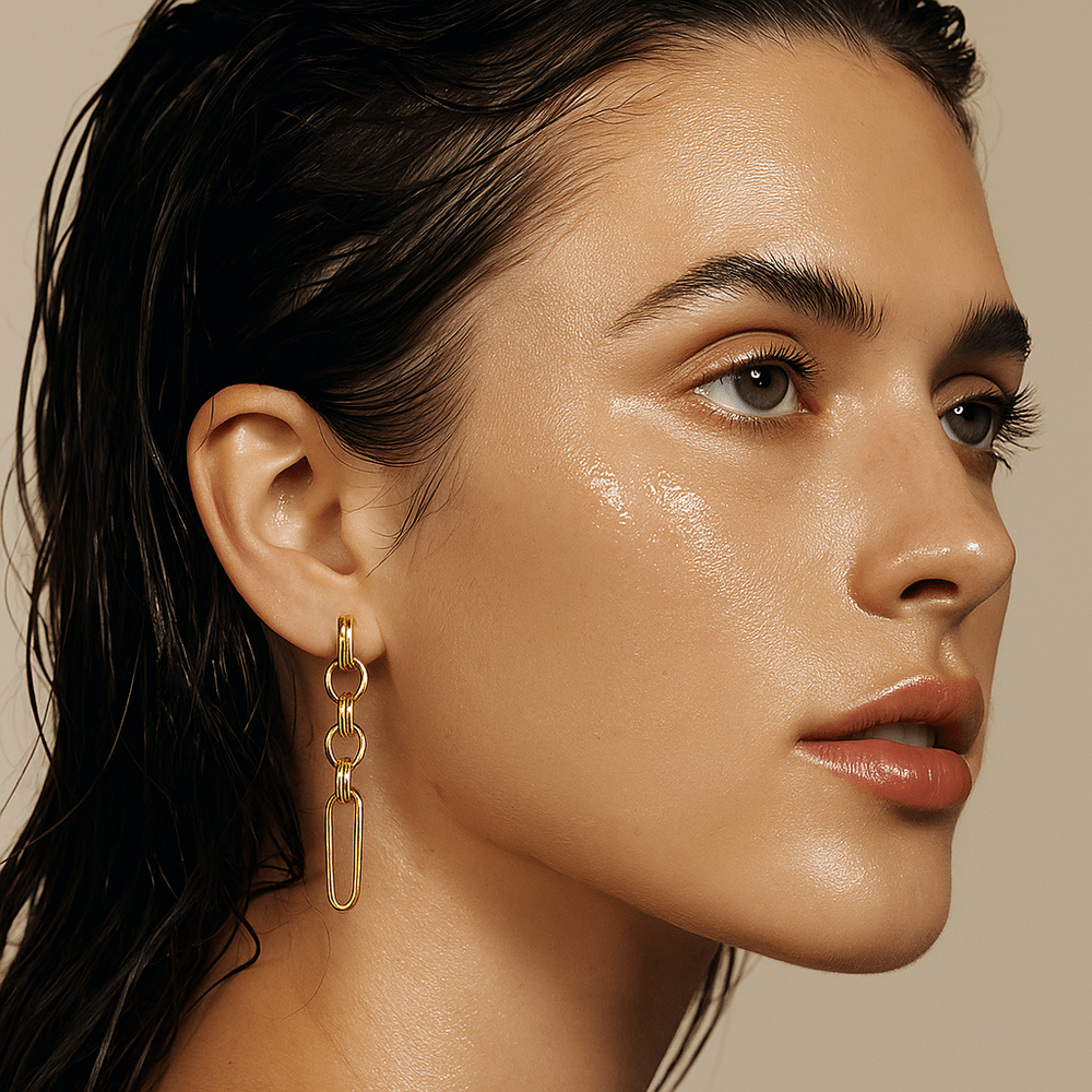Antonia Asymmetrical Drop Chain Earring Gold - She Chester