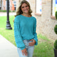 Aqua Pom Sleeve Sweater - She Chester